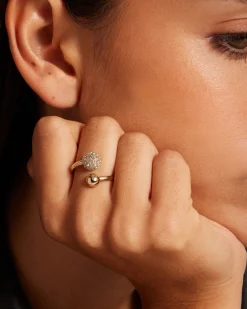 Crescent Crystal Ring - 22 Carat Gold Gilded