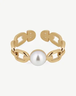 Pearl Link Ring - 22 Carat Gold Gilded