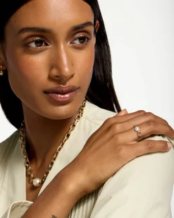 Pearl Link Ring - 22 Carat Gold Gilded